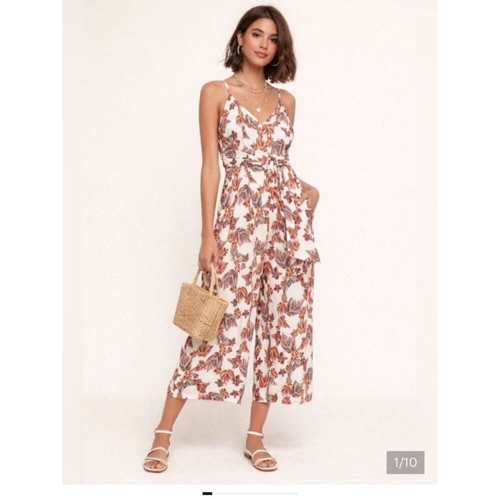 Free People Hot Tropics Midi Jumpsuit Size 2 Wide Leg Spaghetti Strap Tie Waist